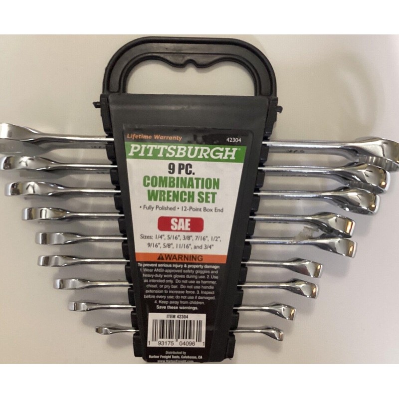 Pittsburgh 9 Piece SAE Fully Polished Combination Wrench Set