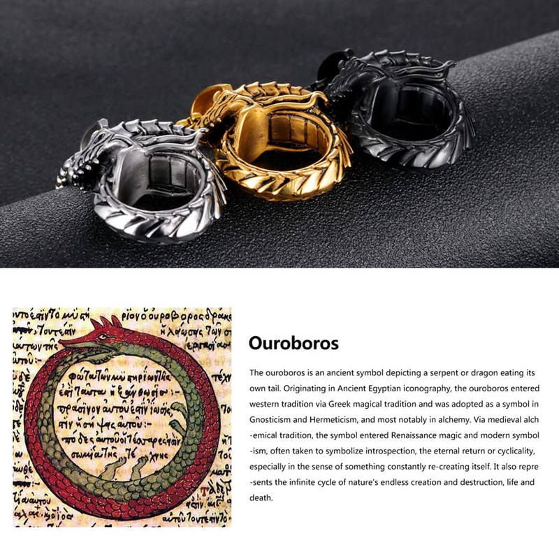 WULZST Ouroboros Eternal Circle Pendant Necklace for Men Retro Stainless