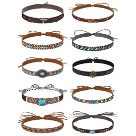 Zeyune 10 Pcs Cowboy Hat Bands Ethnic Western Hat Belts Rural Cowgirl Turquoise Hatbands Beaded Cowboy Hat (Classic Style)