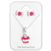 ICYROSE 925 Sterling Silver Set of Cute Small Pink Cupcake w/Crystal Necklace Pendant & Pink Candy Stud Earrings 28972