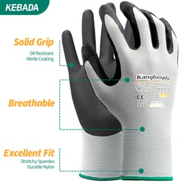 3-Paris Medium Work Gloves for Men and Women, Nitrile Coated Safety Protective Gloves with Grip, Ideal for Gardening, Warehouse, Mechanic, Light Duty Construction Work