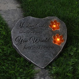 Heart Shaped Dog Memorial Stones Dog Garden Stones for Dog Lost, Solar Light Dog Pet Grave Markes Loss Stones Cemetery Decorations, Outdoor Pet Memorial Stones Dog Remembrance Gifts Memorial Gifts