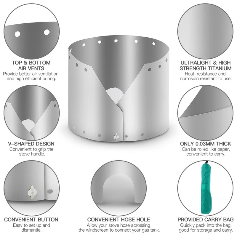 YIWENG Ultralight Titanium Outdoor Camping Stove Wind Shield Umbrella Windproof