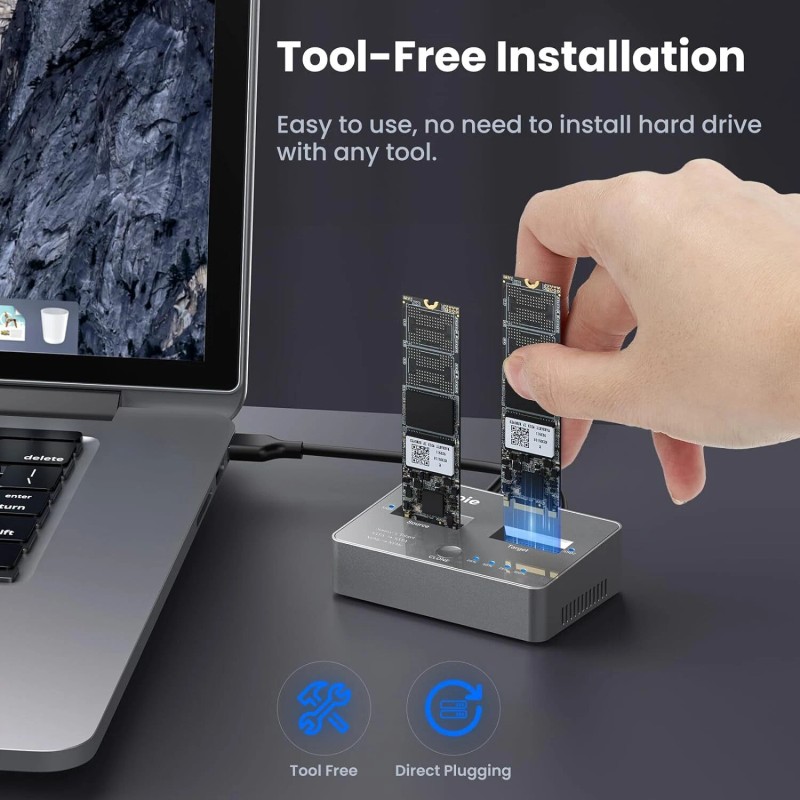 Coolpie Offline Clone M.2 NVME/SATA Duplicator 2-Bay Docking Station for