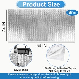 ToLanbbt Garage Door Insulation Kit 8P Double Bubble Window Heat Insulation Panels, 6MM 24" x 54" Reflective Aluminum Foil Summer/Winter Barrier Sheets with 120 Adhesive Tapes for Garage Attic Wall