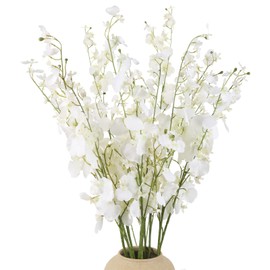 Artificial Orchids Silk Flowers,10 PCS (Each 37'') White Orchids Artificial Flowers Fake Orchid Long Stem Artificial Flowers Fake Silk Flowers for Indoor Outdoor Wedding Home Office Decoration(White)