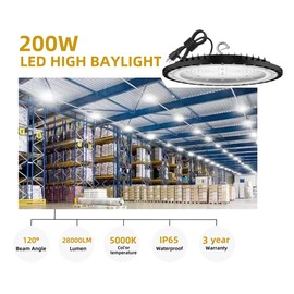 ROMMOR 165W UFO LED High Bay Light 25,000lm 5000K LED High Bay Lights with UL Listed US Hook 5' Cable Alternative to 700W MH/HPS IP65 Commercial Light Fixture for Warehouse Workshop Barn Factory Gym