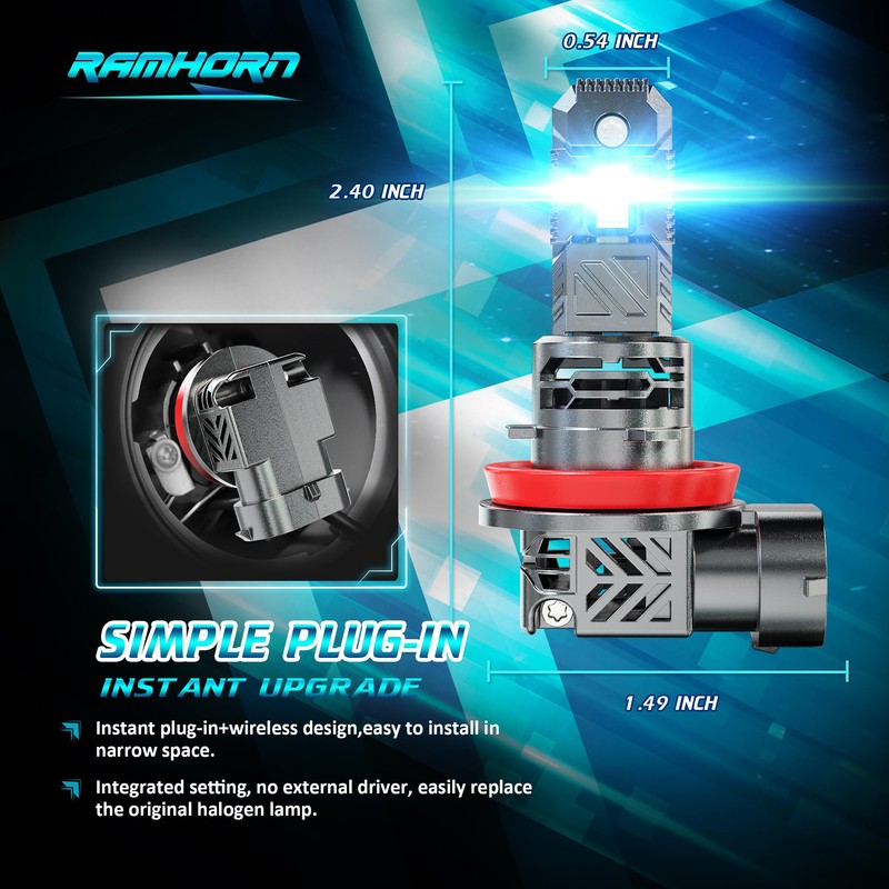 RAMHORN H11 Light Bulbs, H8 H9 Light Bulbs 500% Brightness
