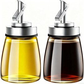 DAWZMR 2-Pack Glass Oil Dispenser Bottle with Stainless Steel Spout, Automatic Opening Lid for Kitchen Cooking Oil, Vinegar, Sauces, Syrup (6OZ)