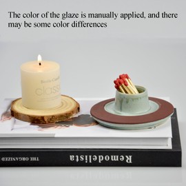 Vintage Ceramic Matches Holder & Striker, Handcrafted Matchstick Lighter with Cute Jars for Kitchen Bedroom Bathroom, Decorative Gifts on Mantels Shelves or Countertops