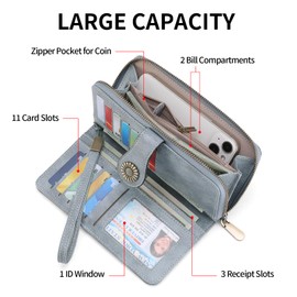 SENDEFN Women's Purse Zipper Travel Leather Purse Large Capacity Credit Card Holder with Wristlet Strap