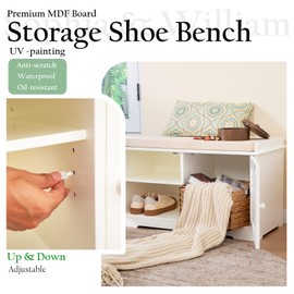 Sophia & William White Storage Shoe Bench for Entryway Hallway, Premium MDF Shoe Rack Cabinet with 2 Doors, Adjustable Shelf, Padded Seat Cushion - Beige