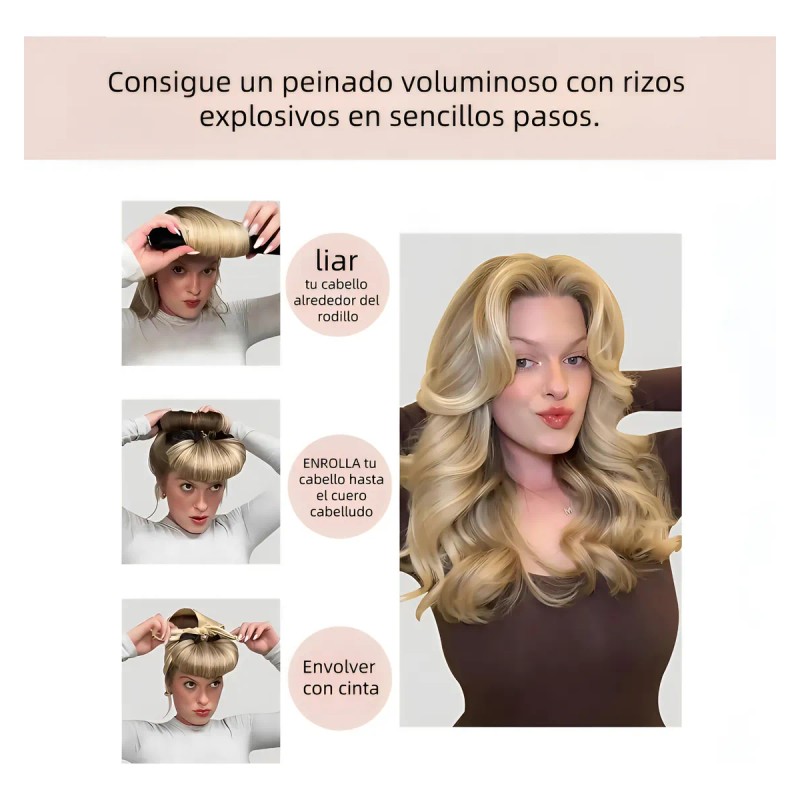 6pzs Curly Ondas En Cabello Rizos Sin Calor Tubo+gorro Satin
