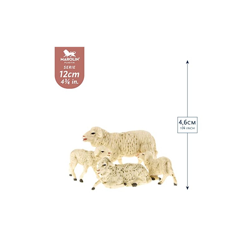 Mutterschaf mit 3 Lämmern, zu 12cm Fig. (Kunststoff) - Made