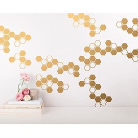 Geometric Small Honeycomb Wall Decals Gold Vinyl Decals, Honeycomb Living Room DIY Sticker Removable Poster YT5094