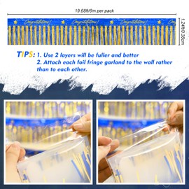 Mega-L Graduation Banners Party Decorations, Blue Gold Class of 2025 Congratulation Foil Fringe Garland, 2Pack 39 Ft Tinsel Streamers Photo Booth Props Flag for Parade Float Car Birthday Party Decor