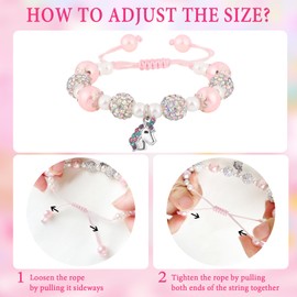 DragonHue Cute Unicorn Bracelet Stuff Set Adjustable Crystal Beads Unicorn Charm Pink Pearl Jewelry Birthday Christmas Gifts for Gir Daughter Granddaughter Niece