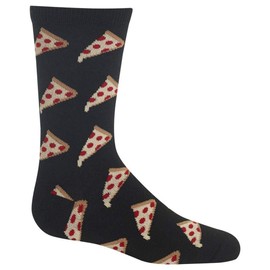 Hot Sox Kids' Big Fun Food & Drink Crew Socks-1 Pair Pack-Cool & Cute Casual Boys and Girls Gifts, Pizza (Black), Large-X-Large