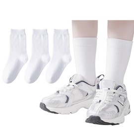 JORMATT 3 Pairs Boys Dress Socks Kids Girls Black Crew Dress Sock Toddler Cotton Uniform Socks Seamless, White Size XS