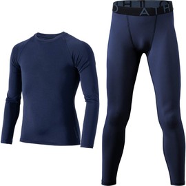 ATHLIO BBP BBE BBC Kids' Sportswear Compression Wear Set, UV Protection, Sweat Absorbent, Quick Drying, Long Tights, 3/4 Length Tights, Top and Bottom Set, Navy