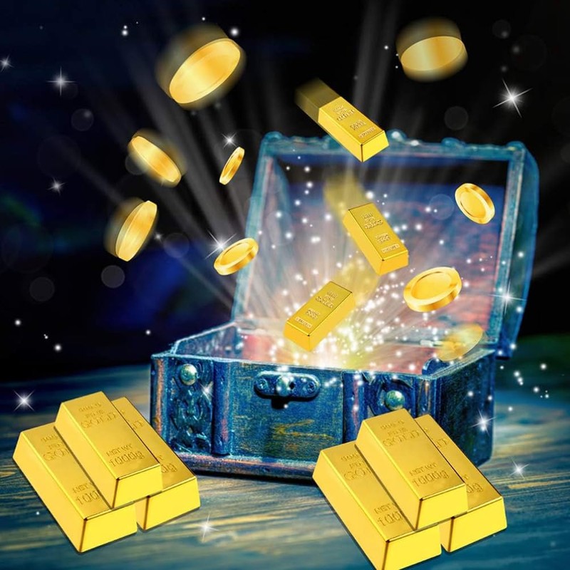 CHUANGOU Pack of 2 Plastic Gold Bars, Decorative Gold Bars,