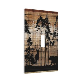 Rustic Forest Bear Deer Cabin Single Toggle Switch Wall Plate Electrical 1-Gang Light Receptacle Cover Dual Switch Faceplate Wildlife Woodland Mountain Hunting Animal Pine Elk Moose Lodge Farm Decor…