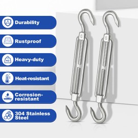 TooTaci 10 Pack M6 Turnbuckle Hook and Hook, 304 Stainless Steel Turnbuckle, Heavy Duty Turnbuckle Tensioner, Adjustable Turnbuckles for Cables Wire, Cable Railing, Shade Sail Hardware Kit