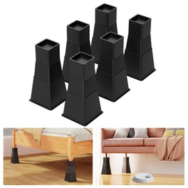VANITURE 12 inch Bed Risers Heavy Duty, Adjustable Furniture Risers for Bed, Sofa, Table, Chair, Support up to 1500 Lbs (Set of 6, Black)