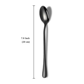 Black Long Handle Spoon, Coffee Stirrers, Premium Stainless Steel Coffee Spoons, Ice Tea Spoons, Ice Cream Spoon, Cocktail Stirring Spoons, Tea Spoons, Set of 8 (Black)