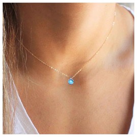 Yheakne Blue Quartz Necklace Choker Round Blue Crystal Pendant Necklace Tiny Gemstone Necklace Gold Choker Necklace Jewellery for Women and Girls