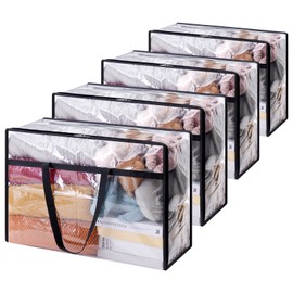 Lifewit 4 Pack Clear Clothes Storage Bags, 60L Plastic Blanket Storage Bag, Vinyl Foldable Moving Bags with Zipper, Closet Organizers and Storage Containers for Bedding, Duvet, Comforter