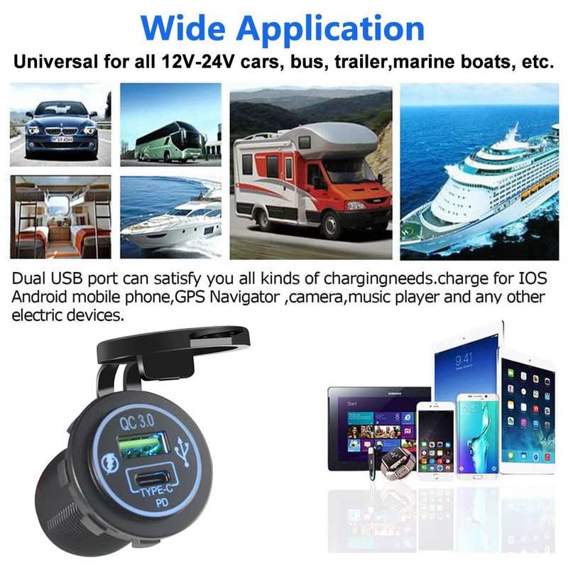 12V USB Quick Charge 3.0 Port & PD USB C