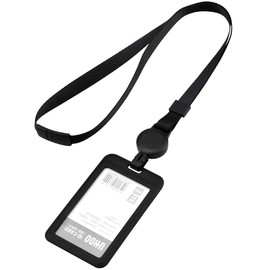 ID Card Holder, Black ID Card Holder, Badge Holder, Identification Card Holder with Lanyard for Business, Exhibition and Office