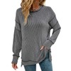 Remidoo Women's Side Slit Oversized Sweatshirt Ribbed Texture Crewneck Long