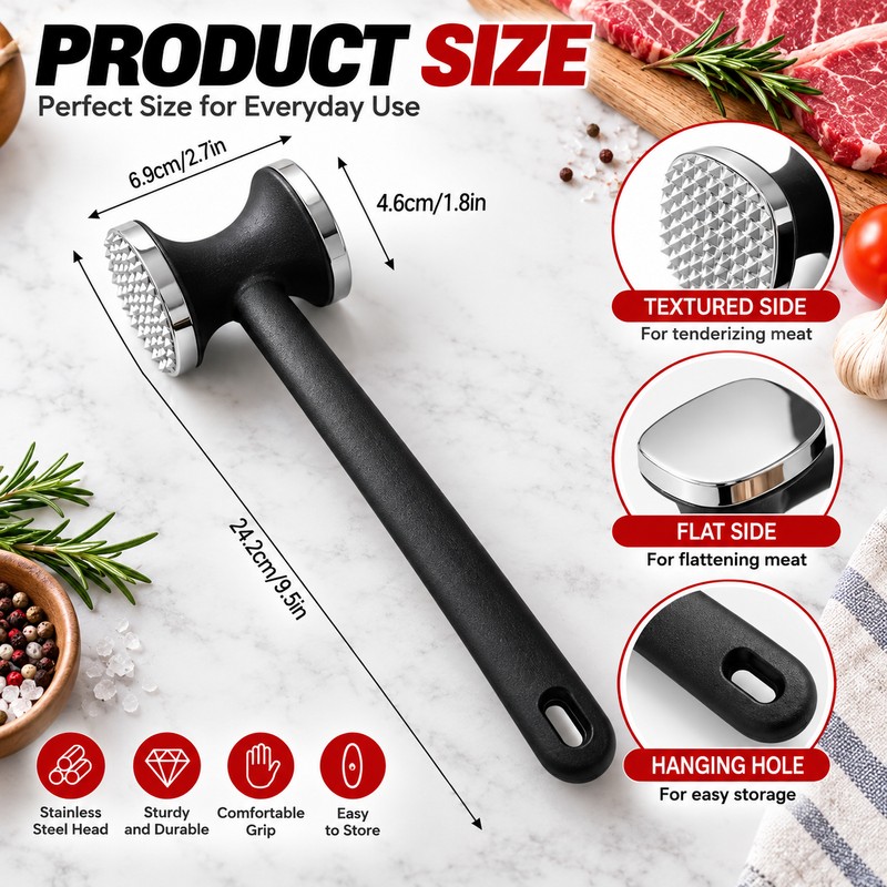 Meat Tenderizer Hammer for Steak & Chops – Dual-Sided Metal