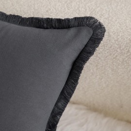 Mandioo Set of 2 Neutral Cotton Fringe Cushion Covers 60x60 cm 24x24 inch Decorative Boho Farmhouse Throw Pillowcase Cozy Tassels for Couch Sofa Bedroom Living Room Home Decor Gray