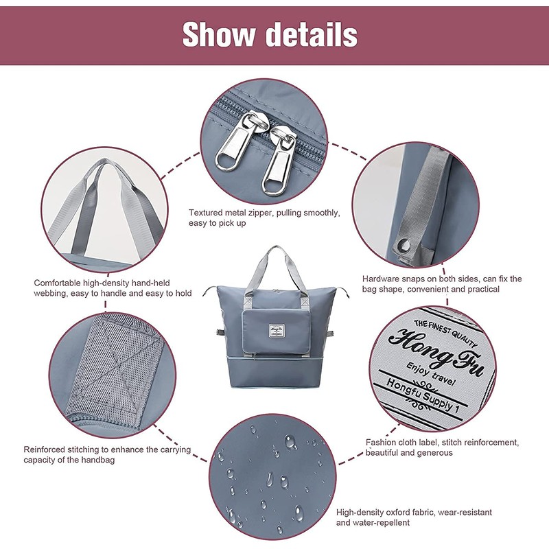 Large Capacity Foldable Travel Bag Portable Foldable Lightweight Waterproof Oxford