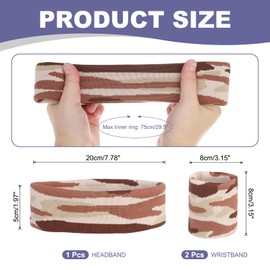 MECCANIXITY Sweat Band Set Sports Terry Cloth Headband Wristband Set 8"x2" Moisture Wicking Sweat Absorbing Head Band for Women Men Workout Exercise (Striped Camouflage Brown/Skin)