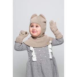 KNITAS Slip-On Hat Scarf Hats Made of Cotton for Baby Children I Winter Warm Knitted Balaclava for Boys and Girls 3-12 Months I Double Layer Hat, beige