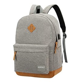 KOPHLY Large Carry-on Travel Laptop Backpack with USB Charging Port For Men and Women, Classic Backpack for College, Work Bag, Travel Backpacks(18Inches/light grey)