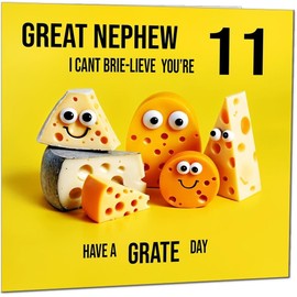 11th Great Nephew Birthday Card - Cheese Pun Funny Great Nephews Birthday Card for 11 Year old Kids eleven, eleventh