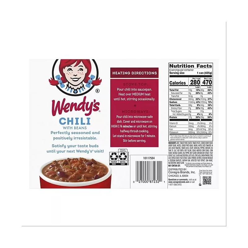 Wendy's Chili With Beans 15 oz., 6 pk.