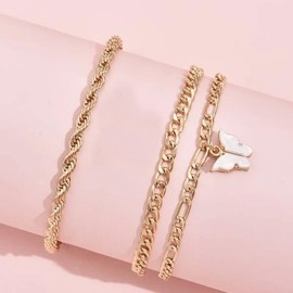 COLORFUL BLING Stainless Steel Butterfly Charm Figaro Chain Adjustable Size Strand Bracelet Ankle Bracelets for Women - Initial Butterfly Anklet for Women Multi-Layer Bracelet Anklet Jewelry Gifts-A