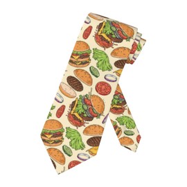 NiuKom Burger Fast Food Men'S Neckties Tie Fashion Tie Print Novelty Neck Ties For Every Outfit