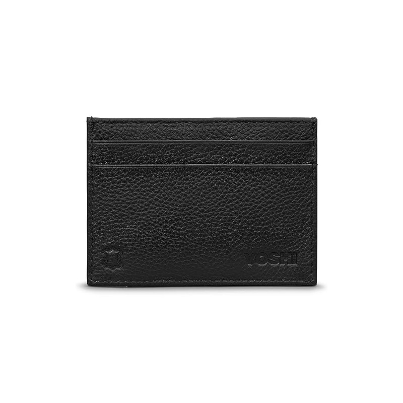 Yoshi Black Leather Highland Cow Card Holder, RFID Protection, Slim