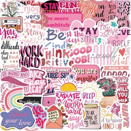 Inspirational Stickers 50 Pcs Vinyl Trendy Motivational phrases Sticker for Water Bottle Laptop Skateboard Scrapbook Cars Notebook Computer Guitar,Waterproof Funny Aesthetics Sticker for Teens