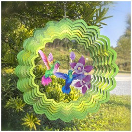 Hummingbird Wind Spinner Outdoor Mental Kinetic Wind Spinner for Garden Décor Hummingbird Gifts for Women/Men Hanging Lawn Ornaments Wind Sculpture with 3D Visual Effect (Hummingbirds, 12''-1pc)