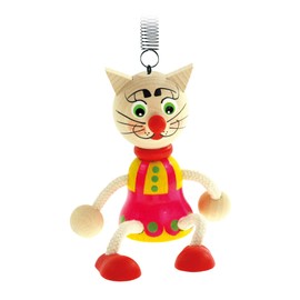 Mertens Springfigur Katze mit Feder, Spielzeug für Kinder ab 12 Monate, Holzspielzeug (schöne Kinderzimmer Dekoration, Kinderspielzeug zur Förderung der kindlichen Fähigkeiten), Mehrfarbig