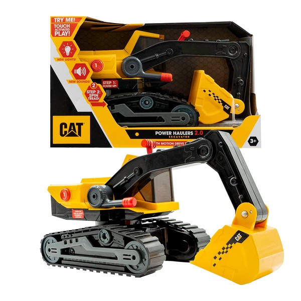CatToysOfficial, CAT Construction 11.5" Power Haulers 2.0 Excavator, Lights and Sounds, Ages 3 and up,Yellow