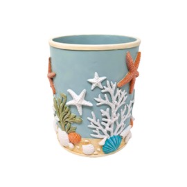 Seaside Splendor Wastebasket-3D Resin Ocean Elements with Seashells & Starfish - Coastal Beach Bathroom or Guest Bath Small Trash Bin - Premium Resin Small Wastebasket for Bathroom, Bedroom, or Office